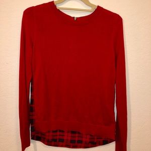 MICHAEL KORS Long Sleeve Red Top w/ Plaid Back